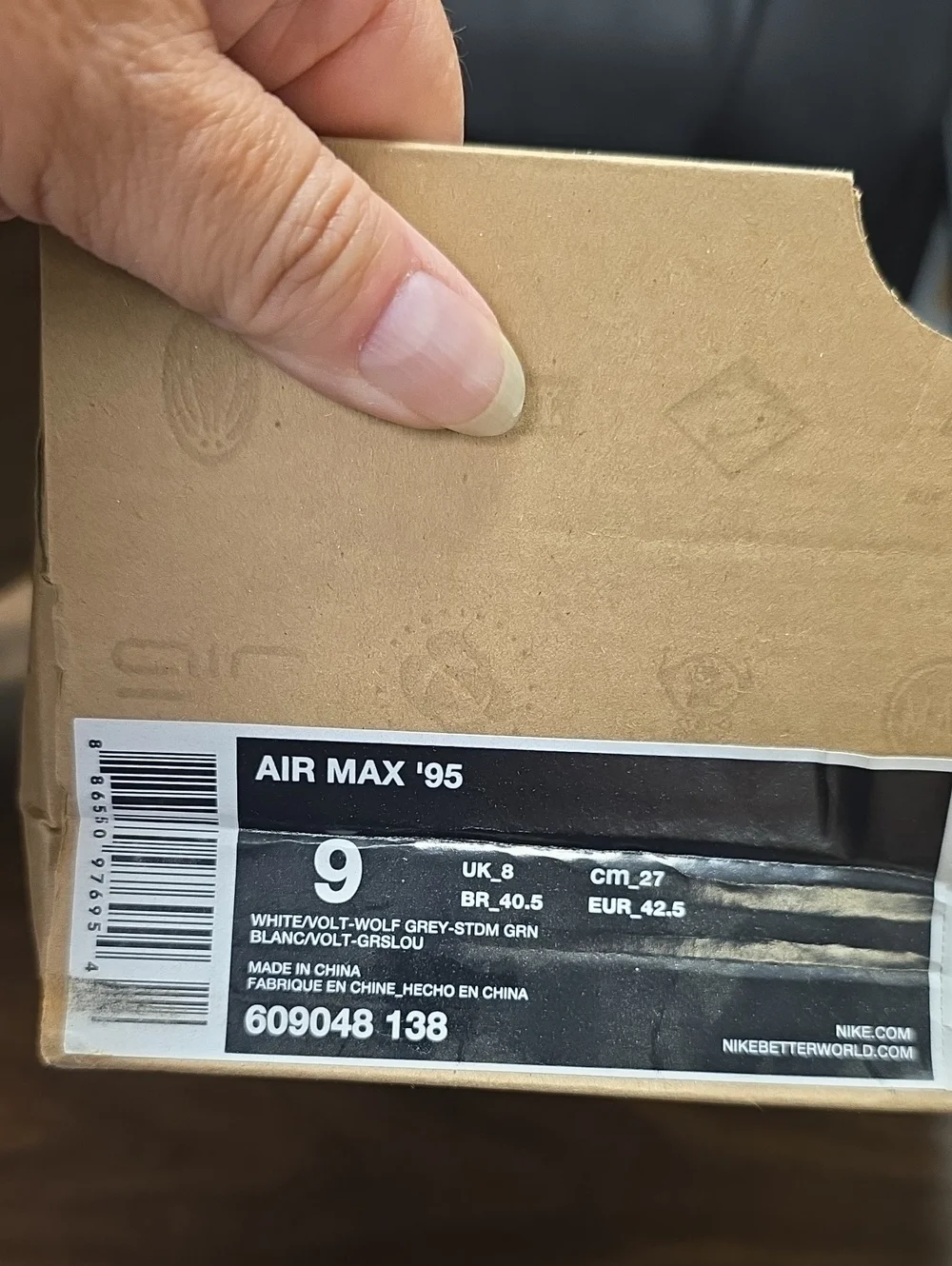 Nike Air Max 95 White Gray Volt 609048-138 Men's 9